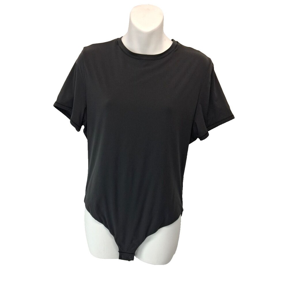 Skims NWOT Solid Black Short Sleeve t Snap Button Stretch Bodysuit Size 3X